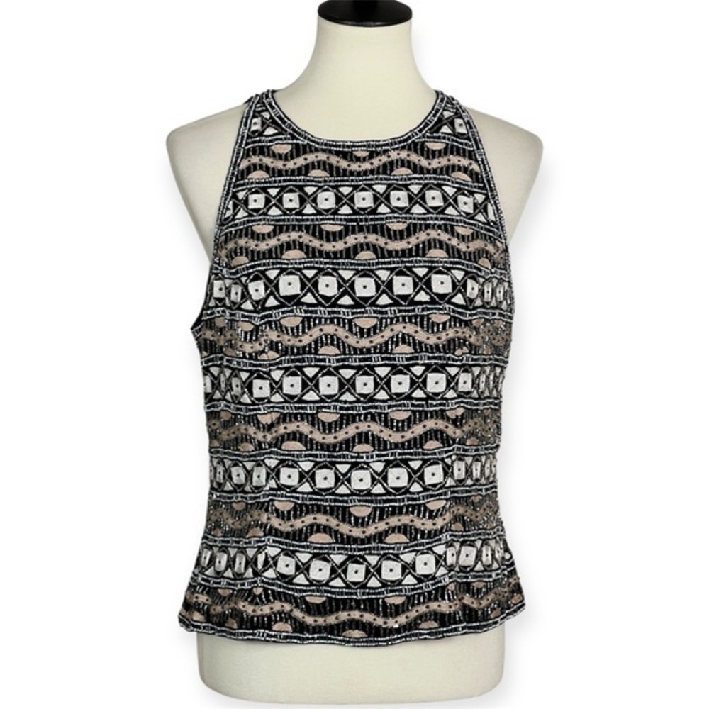 Chaudry Full Sequin Silk Top‎ Art Deco Cocktail Glam Special Occasion Sz M NEW